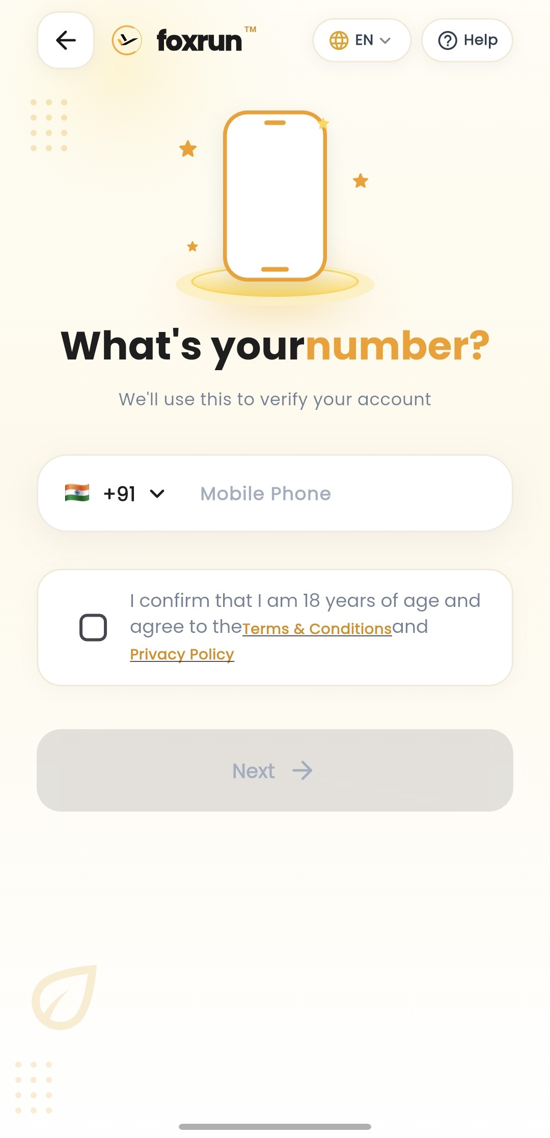 FoxRun App Login Screen